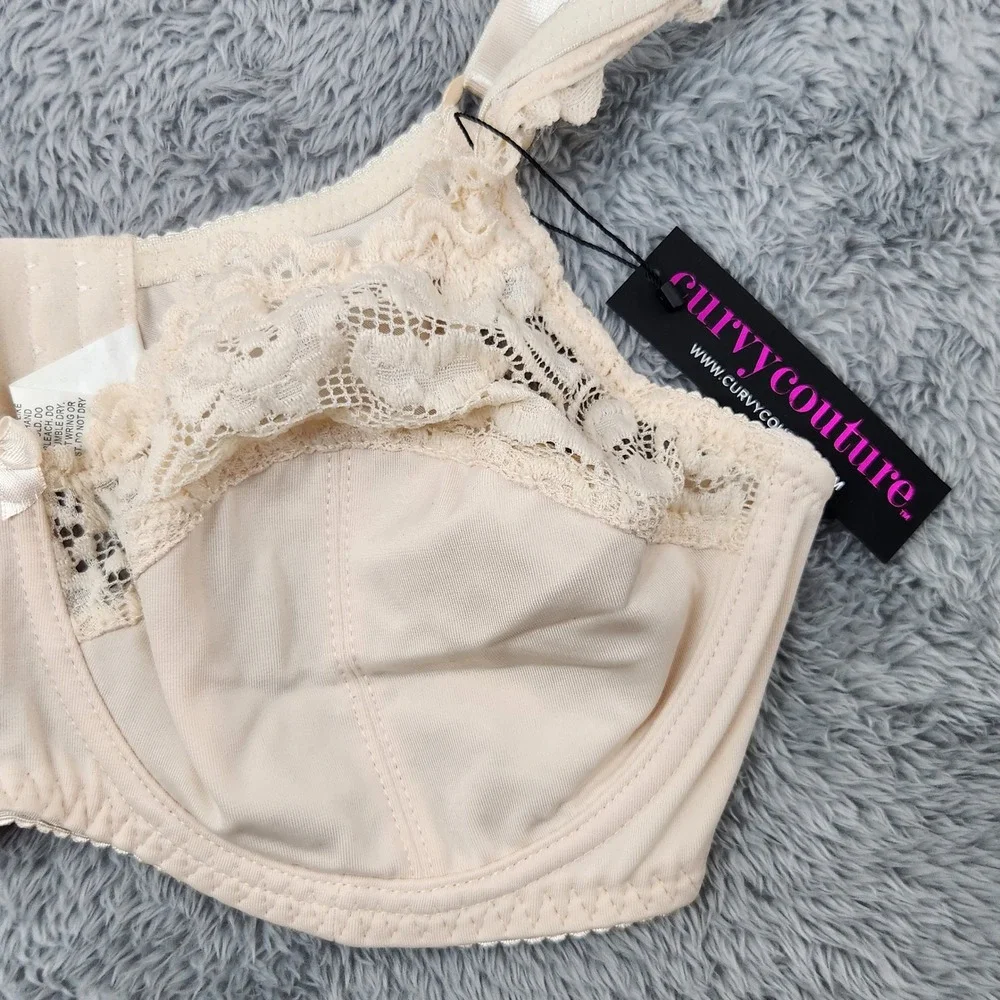 Curvy Couture Bra Womens 38D Nude Tulip Lace‎ Push Up Underwire Bombshell Nude